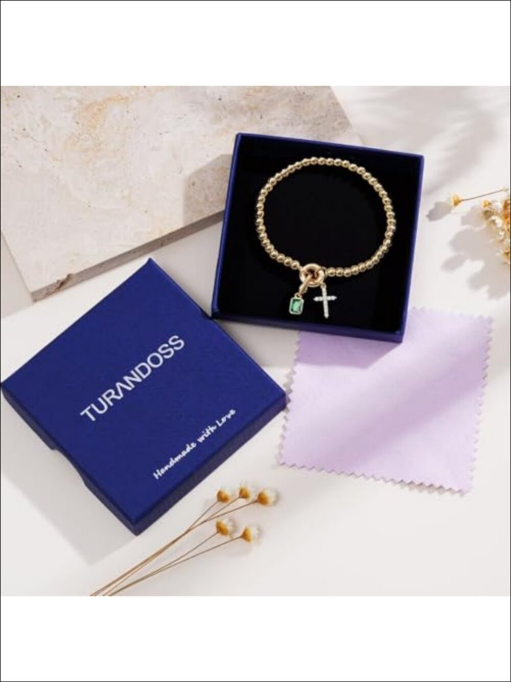 Turandoss Cross Birthstone Bracelet 14K Gold Plated Beaded Charm - Picture 5 of 6